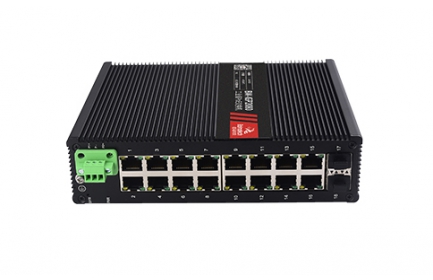 佰馬管理型 2 光 16 電千兆工業(yè)交換機，支持WEB管理，SNMP、VLAN等，支持環(huán)形拓?fù)?、星型拓?fù)洹⒖偩€拓?fù)涞冉M網(wǎng)，廣泛應(yīng)用于智能交通、智慧樓宇、智慧工廠、智慧園區(qū)、智慧城市等領(lǐng)域。